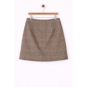 Wool Blend Brown Plaid Mini Skirt Lined Side Zip Academic Size Large